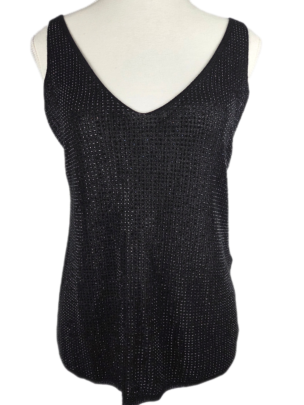 Joseph Ribkoff Black Metallic Shimmer V-Neck Knit Camisole Tank Top